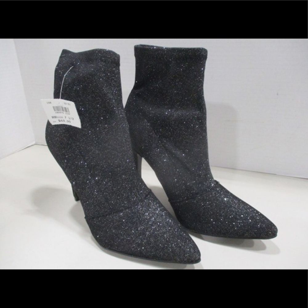 Women's Black Sparkle Ankle Booties - Stretch Pointed Toe